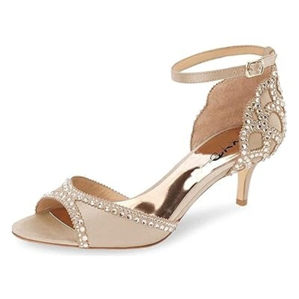 XYD Women's Sandals, Chic Peep Toe, D'Orsay Kitten Low Heels, Rhinestone Studs,